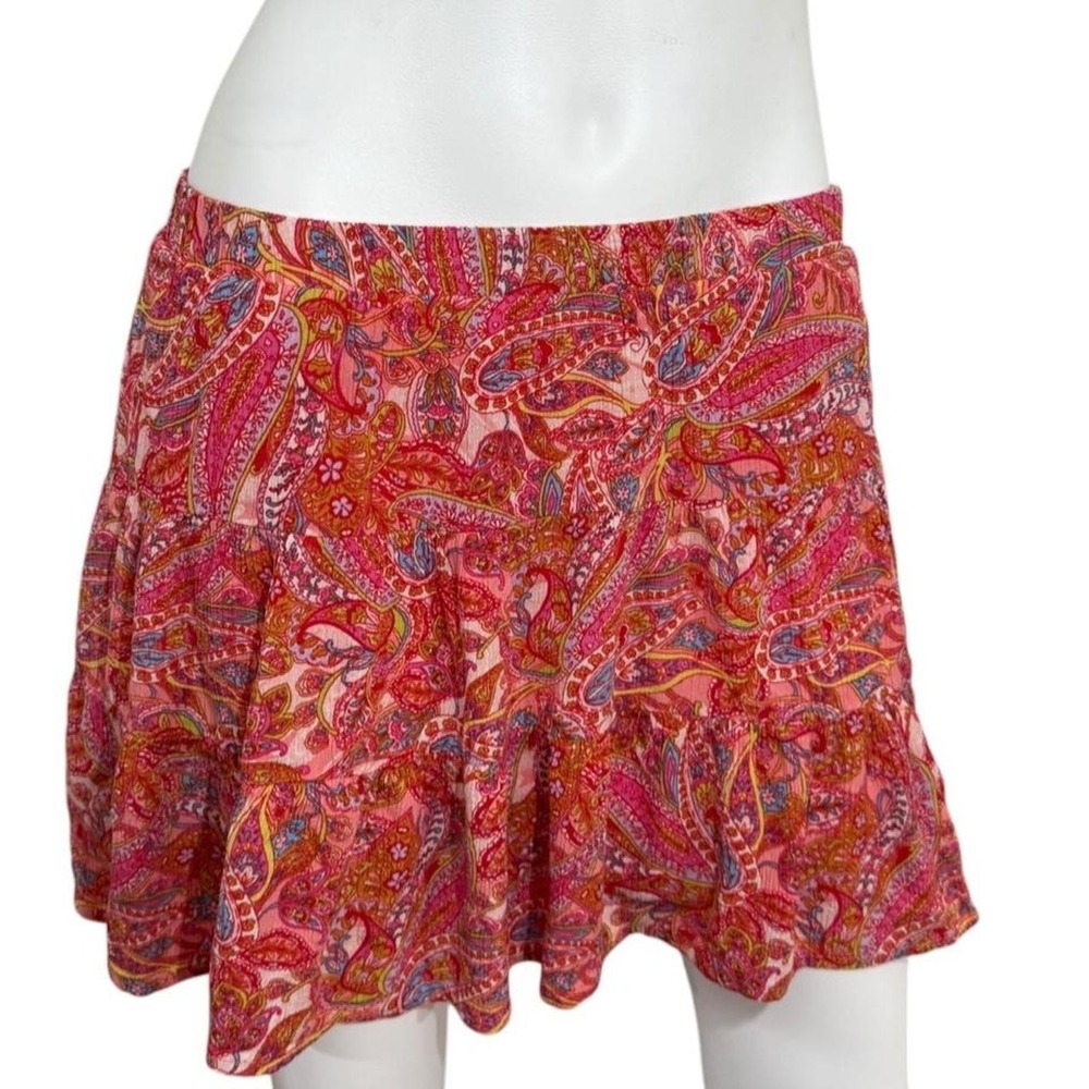 No boundaries Pink Paisley Tiered Mini Skirt Boho Y2K Ruffle Flowy Festival Pink